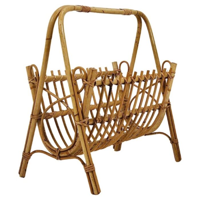 rattan bamboo magazine rack france 1950s 1