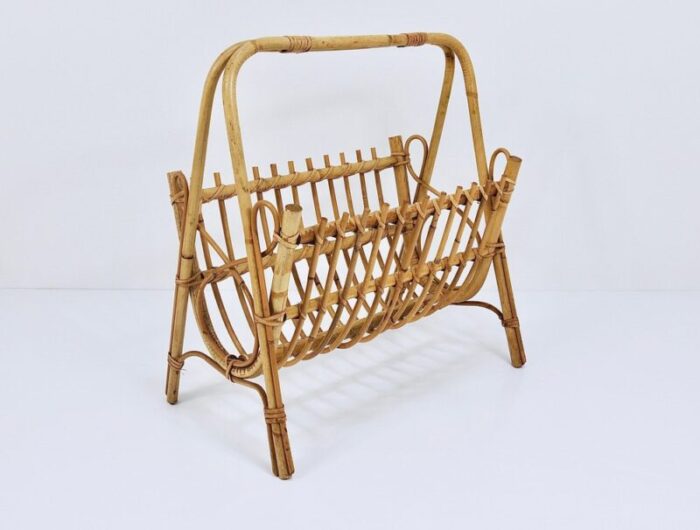 rattan bamboo magazine rack france 1950s 10