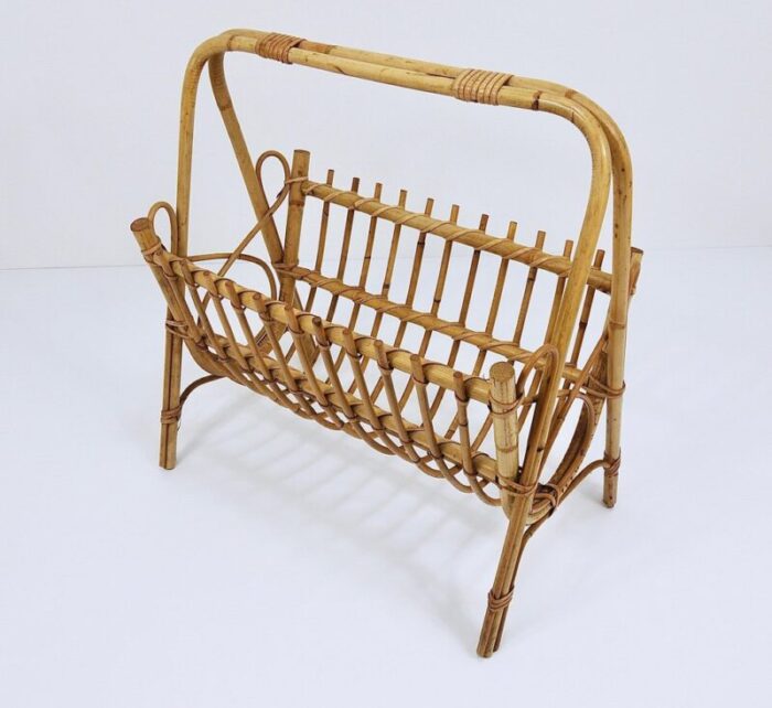 rattan bamboo magazine rack france 1950s 14