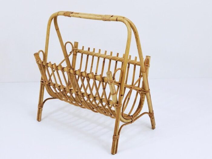 rattan bamboo magazine rack france 1950s 15