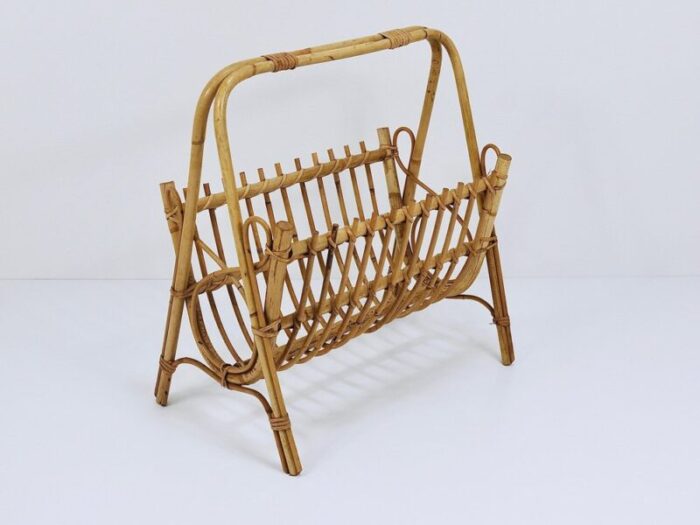 rattan bamboo magazine rack france 1950s 16