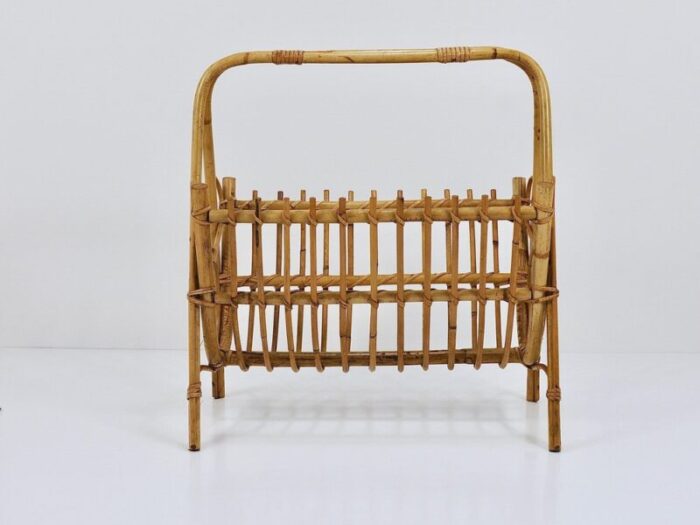 rattan bamboo magazine rack france 1950s 2