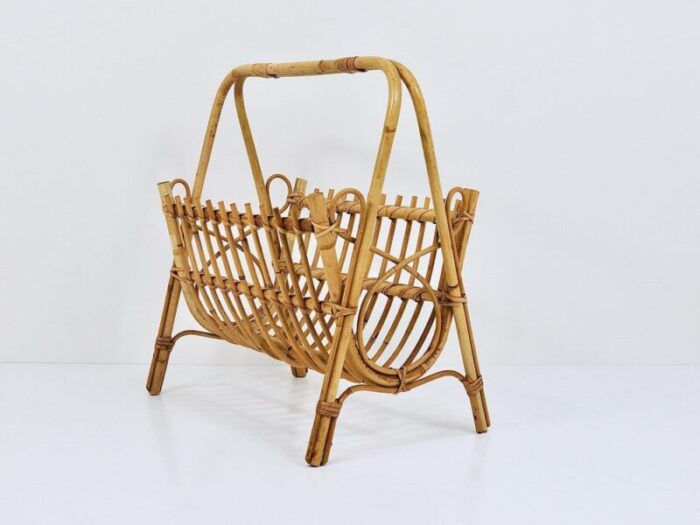 rattan bamboo magazine rack france 1950s 4