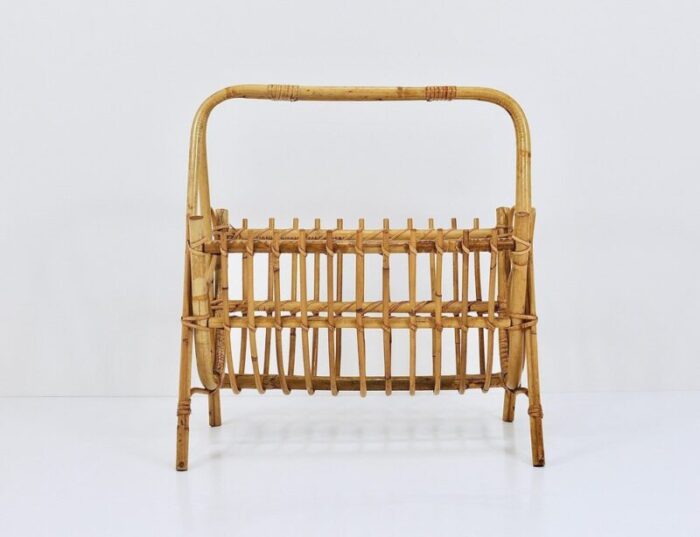 rattan bamboo magazine rack france 1950s 5