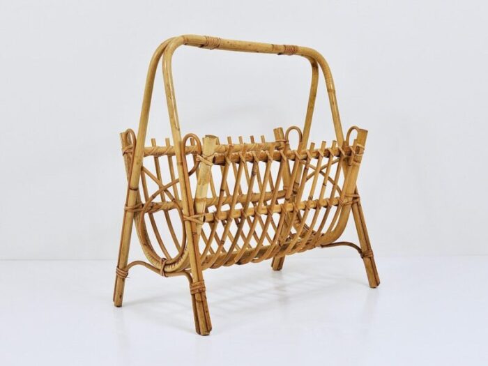 rattan bamboo magazine rack france 1950s 6