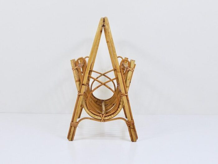 rattan bamboo magazine rack france 1950s 7