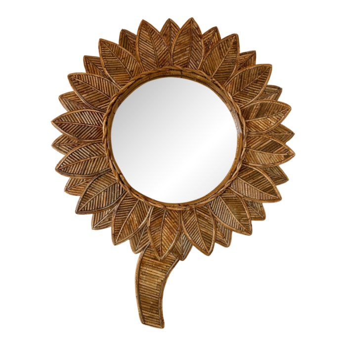 rattan sunflower mirror by vivai del sud italy 1970s 3055