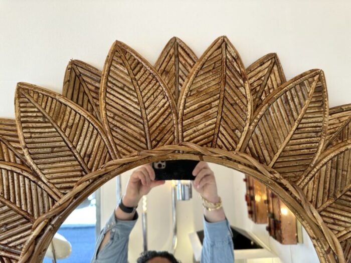 rattan sunflower mirror by vivai del sud italy 1970s 7551