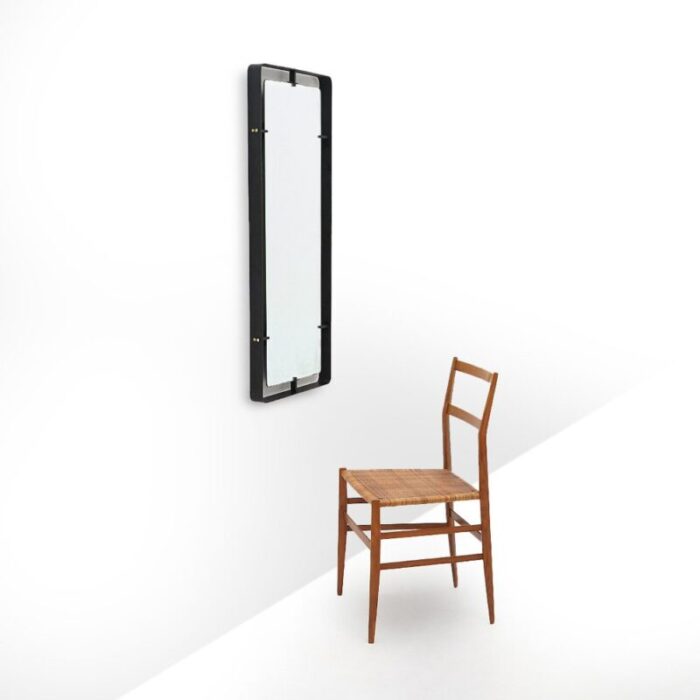 rectangular mirror with black metal frame by santambrogio e de berti 1950s 13