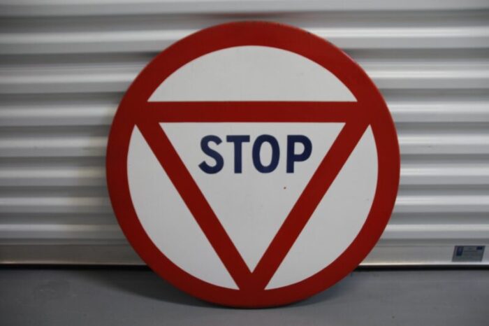 red and white enamel metal stop traffic sign 1965 1