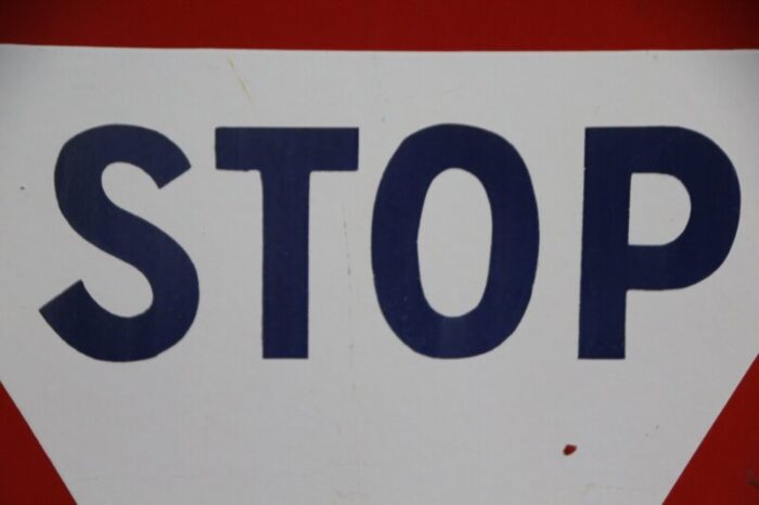 red and white enamel metal stop traffic sign 1965 3