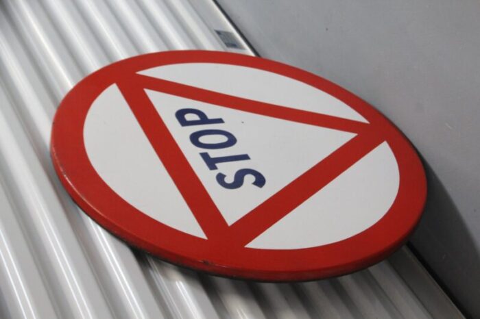 red and white enamel metal stop traffic sign 1965 4