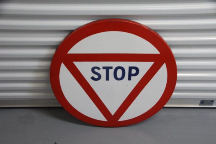 red and white enamel metal stop traffic sign 1965 6