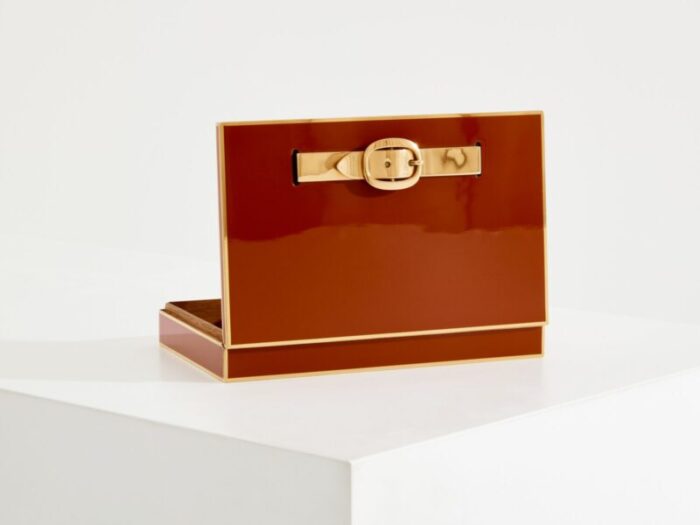 red lacquer brass jewellery box by maria pergay for hermes paris 1970s 5