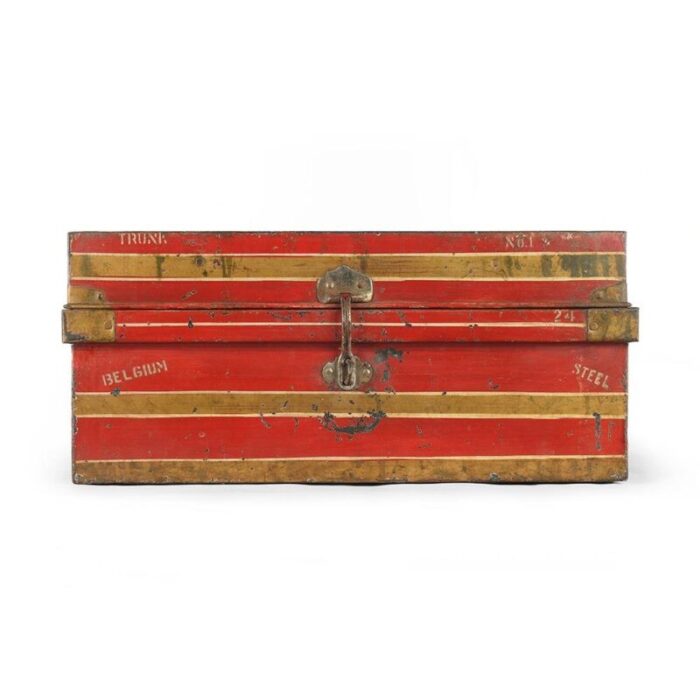 red metal travel trunk 1940s 1