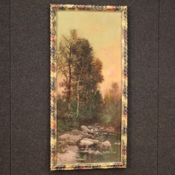 rustic landscape 19th century oil on canvas framed 8962