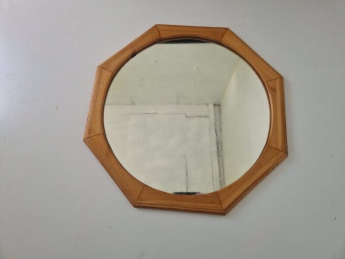 scandinavian octagonal pine wood mirror 1970s 1