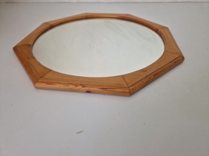 scandinavian octagonal pine wood mirror 1970s 2