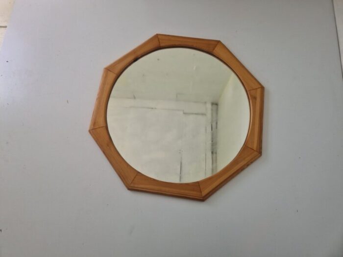 scandinavian octagonal pine wood mirror 1970s 3