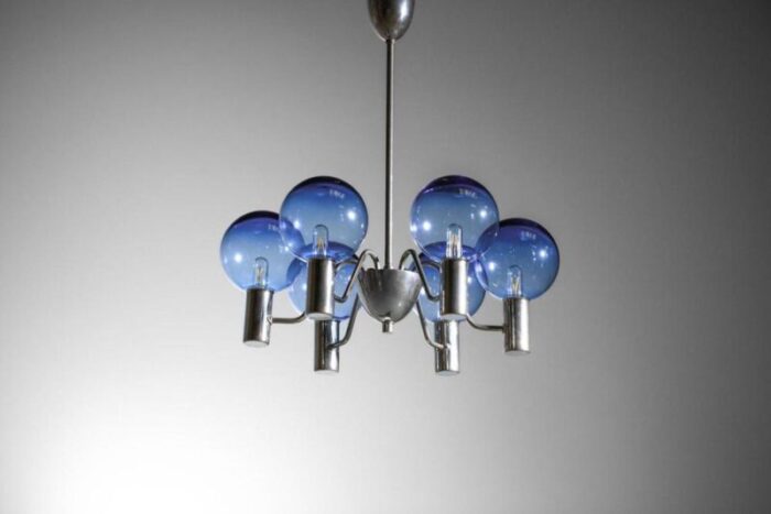 scandinavian swedish blue chrome patricia chandelier attributed to hans agne jakobsson 1960s 0182