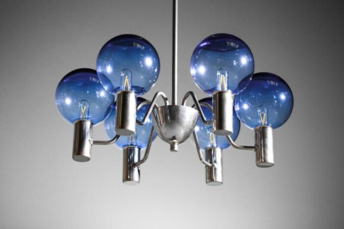 scandinavian swedish blue chrome patricia chandelier attributed to hans agne jakobsson 1960s 1303