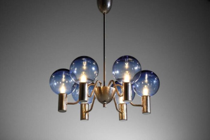 scandinavian swedish blue chrome patricia chandelier attributed to hans agne jakobsson 1960s 7679