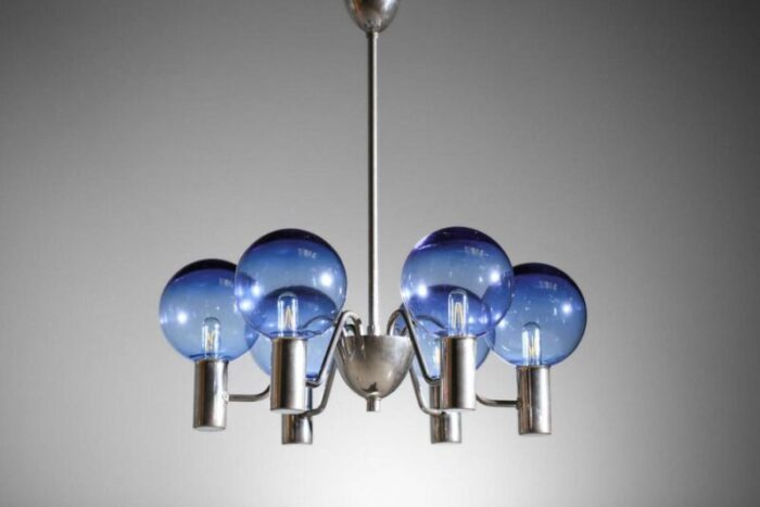 scandinavian swedish blue chrome patricia chandelier attributed to hans agne jakobsson 1960s 8613