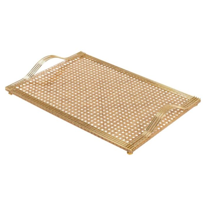 serving tray in acrylic glass rattan and brass in the style of christian dior italy 1970s 1