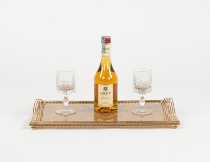 serving tray in acrylic glass rattan and brass in the style of christian dior italy 1970s 11