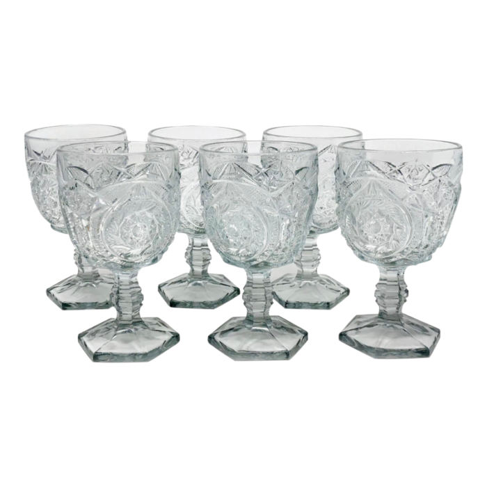 set of 6 antique eapg buzz star glass goblets 3457