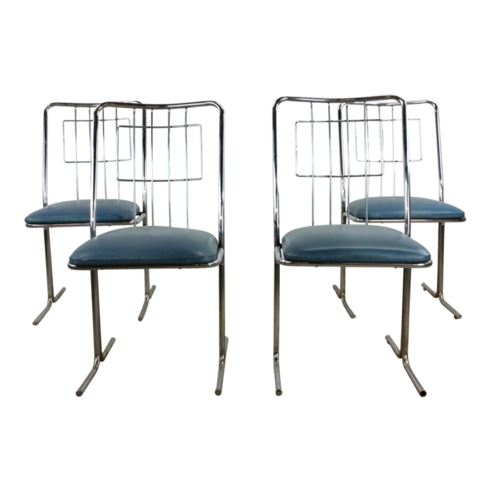 set of four chrome dining chairs with vintage vinyl upholstery 8874