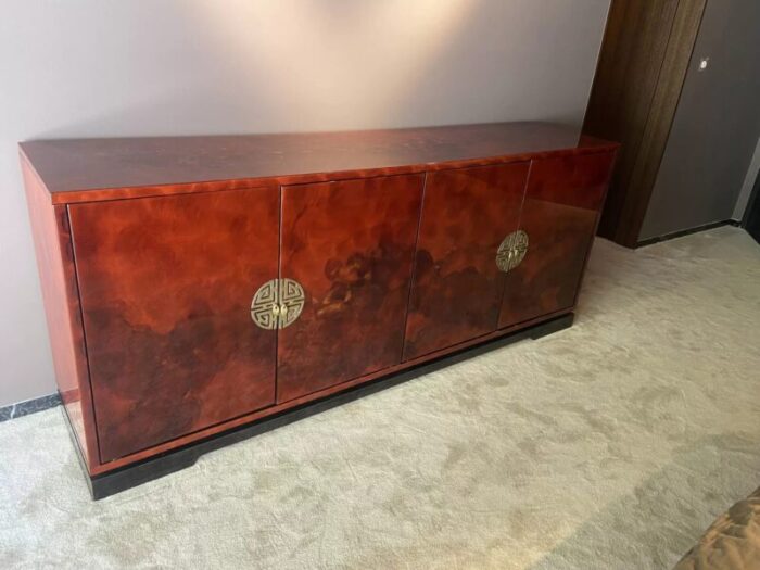 sideboard in red lacquered wood 1970s 3163