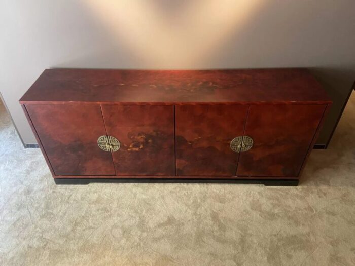 sideboard in red lacquered wood 1970s 4849