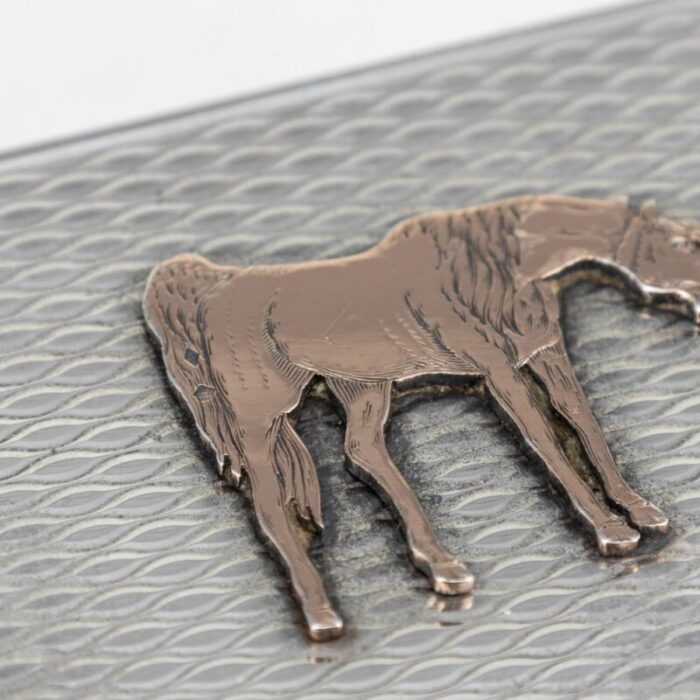 silver cigarette box matchbox with gold horse detail from hermes 1960s set of 2 8