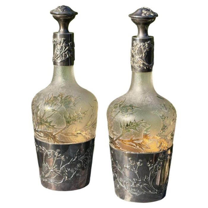 silver crystal carafes from daum nancy set of 2 1