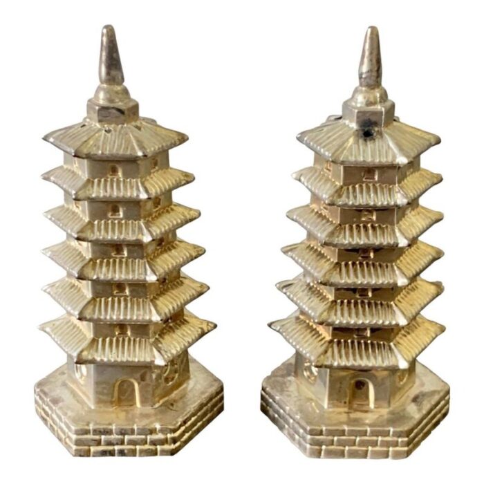 silver godinger chinoiserie pagoda salt and pepper shakers set of 2 1