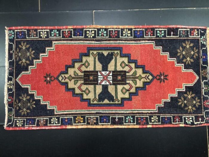 small vintage turkish handmade wool rug 1960s 9916