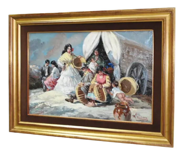 spanish artist flamenco scene mixed media on canvas 1890s framed 0046