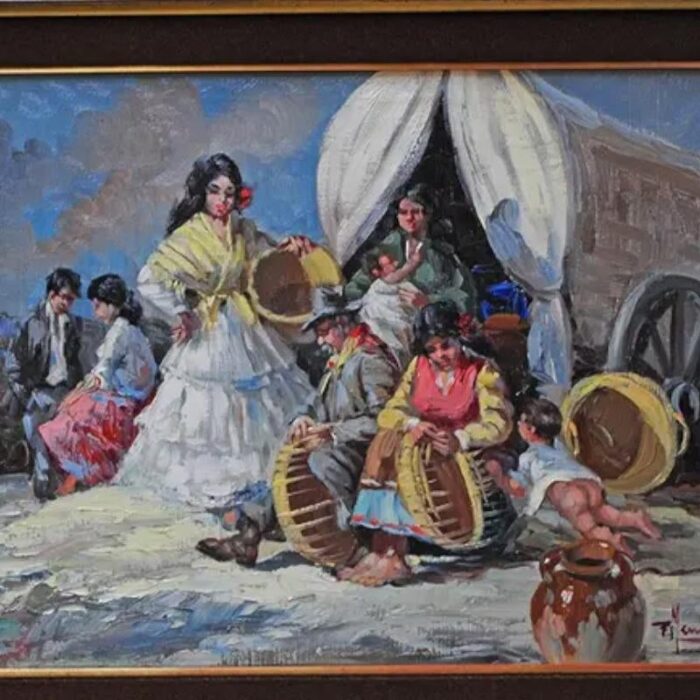 spanish artist flamenco scene mixed media on canvas 1890s framed 3552