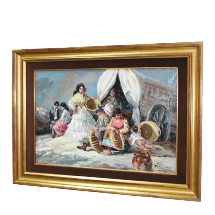 spanish artist flamenco scene mixed media on canvas 1890s framed 5629