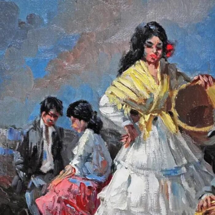 spanish artist flamenco scene mixed media on canvas 1890s framed 9809