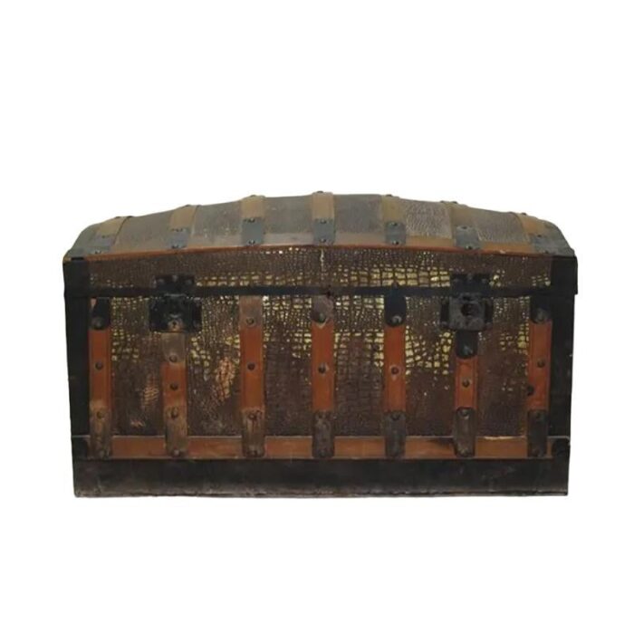 spanish wooden and iron trunk 0227