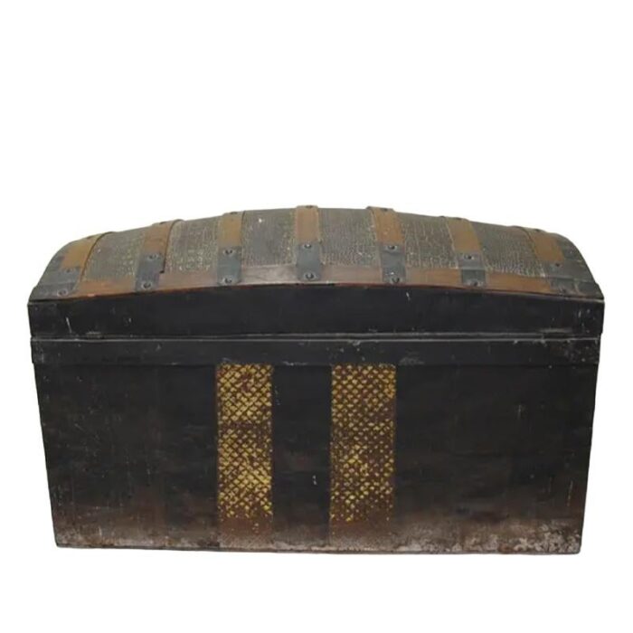 spanish wooden and iron trunk 9335