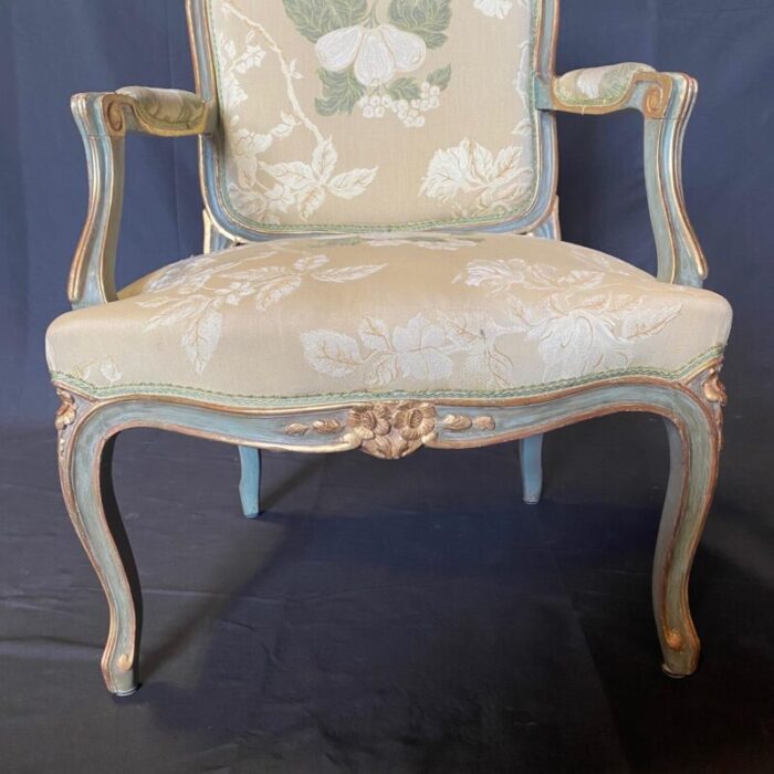 st tropez painted and silk french louis xv style bergere armchairs a pair 4419