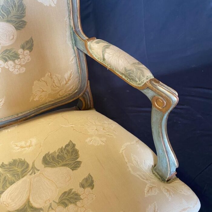 st tropez painted and silk french louis xv style bergere armchairs a pair 5265