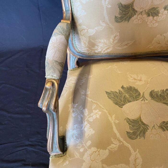 st tropez painted and silk french louis xv style bergere armchairs a pair 5416