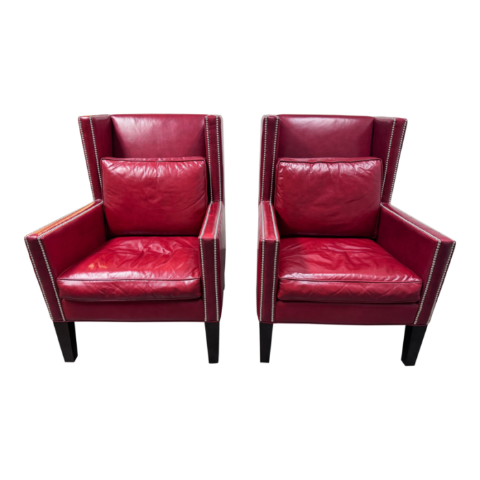 steven anthony for plantation home montecito scarlet leather wing back chairs a pair 1499