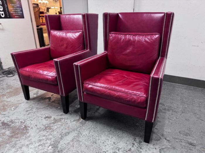 steven anthony for plantation home montecito scarlet leather wing back chairs a pair 3655