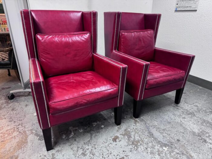 steven anthony for plantation home montecito scarlet leather wing back chairs a pair 9847