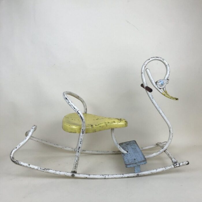 swan shaped swing in tubular metal from mobo england 1950s 3